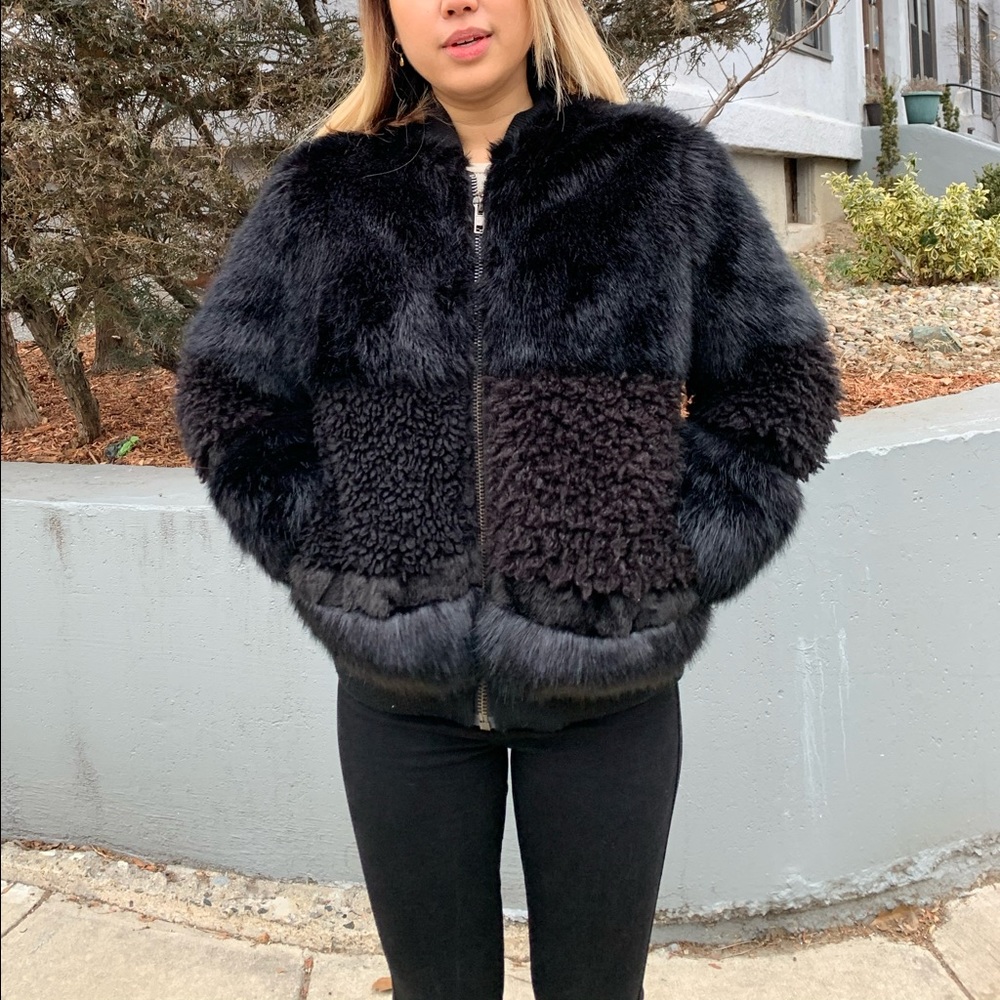 Black fur jacket (faux fur - high quality)